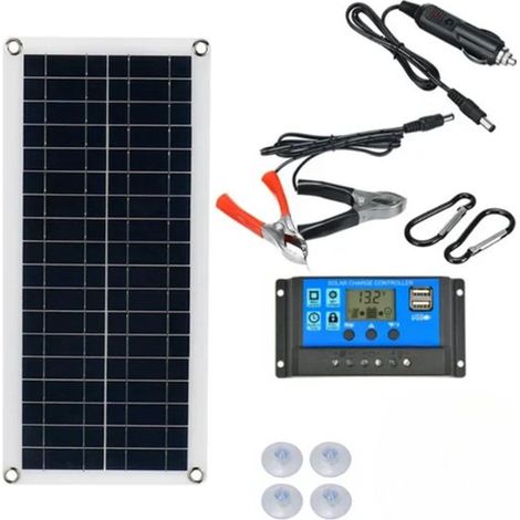 Panel solar portátil flexible de 12 V - 10-15 vatios - Incluye controlador de 60 A - Tamaño compacto de 43 x 20 cm (1/5)