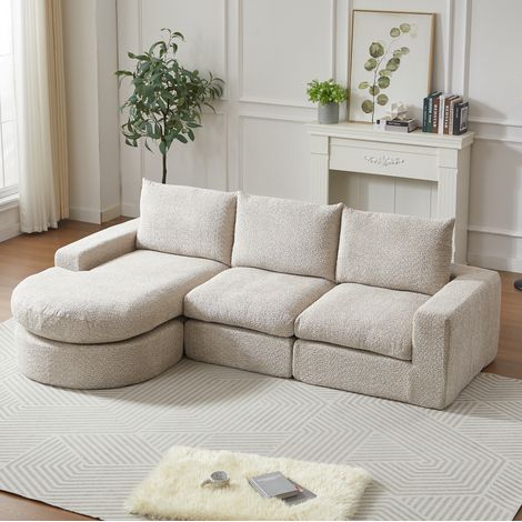 Divano angolare reversibile 3 posti in ciniglia, 250 x 160 x 80 cm, beige OKMYHOME (1/5)