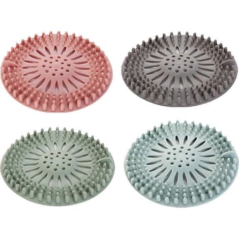 Bouchon anti-cheveux en caoutchouc, filtre en silicone durable (lot de 4) pour cuisine, salle de bain et baignoire, bouchon anti-cheveux pour bonde de douche (1/5)