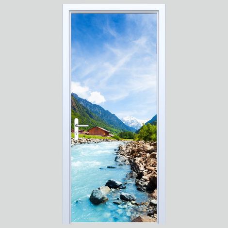Adhesivo de tela para puerta con diseño de arroyo de montaña 080PD