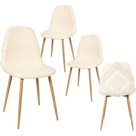 WAP - Lot de 4 Chaises Blanches à Motifs Pieds Effet Bois (1/5)