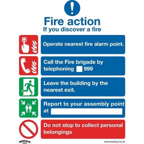 Sealey SS20V1 Worksafe® Fire Action Without Lift Safety Sign - Self-Adhesive Vinyl
