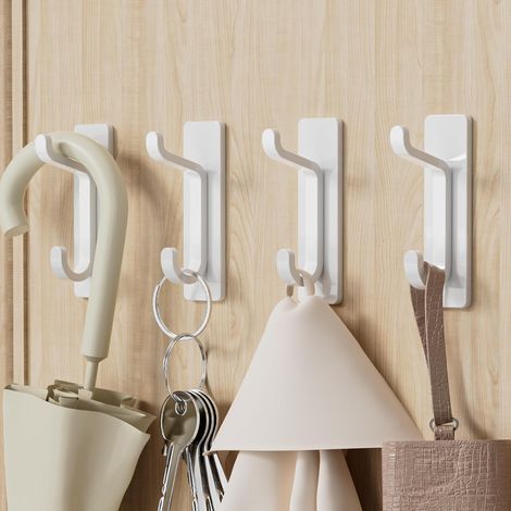 Crochet Adhesif Mural, Porte Serviette Salle de Bain, Accroche Torchon Cuisine, Porte Manteau Adhésif, Attache Murale Sans Percer, Etanche, Antirouille, Blanc, 20Pièces