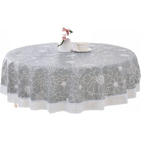 1pc Grey Round PVC Oilcloth Tablecloth with Floral Lace Pattern, Waterproof and Stain Resistant, Round Linoleum Tablecloth for Restaurant, Garden, Cafe, Party, 180cm (1/4)