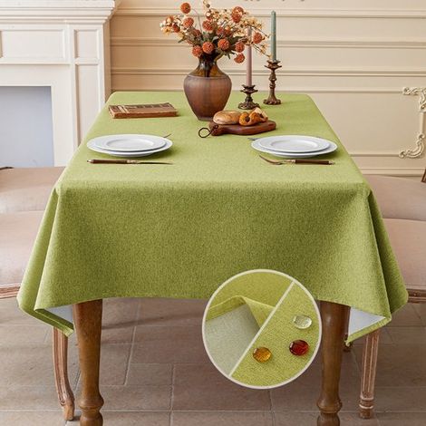 Tovaglia effetto lino, lavabile, impermeabile, per sala da pranzo, giardino, feste, matrimoni o casa, 140 x 140 cm, verde matcha (1/5)