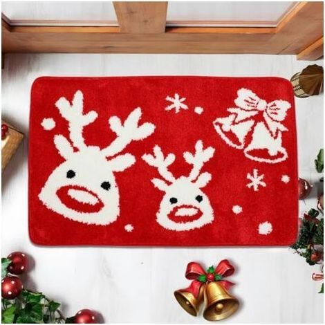 Tapis de salle de bain de Noël - Tapis de cuisine et de salle de bain noir, joli paillasson, 40 cm x 60 cm (Élan rouge) (1/4)