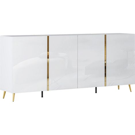 Credenza con 4 ante 200 cm Bianco lucido e Oro - MARZIALO