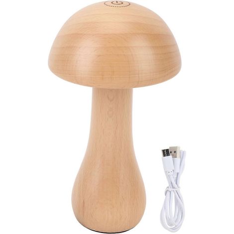 Tragbare Pilzlampe aus Holz, kabellos, mit Touch-Schalter, Nachtlicht, wiederaufladbar, batteriebetrieben.