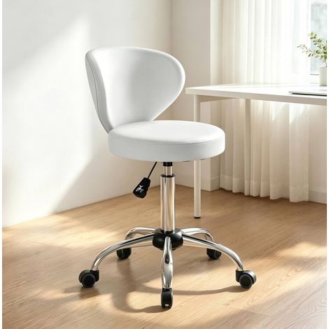 Silla de oficina giratoria 360° en PU, altura regulable 51-66 cm, con respaldo, blanca DESVIAE (1/5)