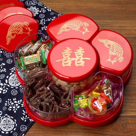 Plateau de rangement pour fruits et en-cas à 6 compartiments avec couvercle, boîte à bonbons et sucreries, décoration pour la maison, le salon, les mariages et les fêtes. (1/4)