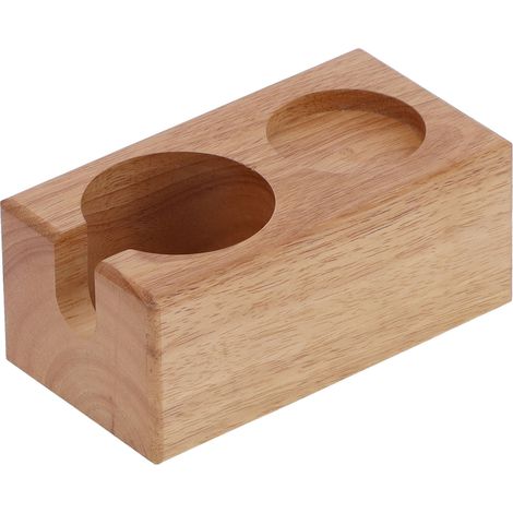 Support de porte-filtre café 2 trous en bois, station de tassage, rangement pour filtre et tamper, présentoir à accessoires café, couleur bois naturel (1/5)