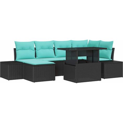 Garden Sofa Set 7 pcs Black and Blue Poly Rattan vidaXL (1/5)
