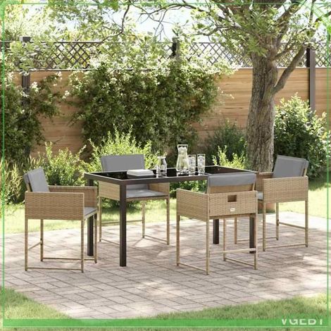 Ensemble de salle à manger pour jardin - FAFEICY - 3380029 - Beige - Polyrotin durable - Table 140x70 cm, 4 chaises (1/5)