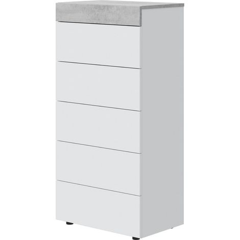 Comò Cassettiera Per Camera Da Letto Settimino Con 5 Cassetti Design Moderno Kolarovo Salvaspazio Mobile Comodino Maniglie Nascoste Interno Tessile 110 x 40 x 61 Cm Bianco E Grigio Cemento (1/5)