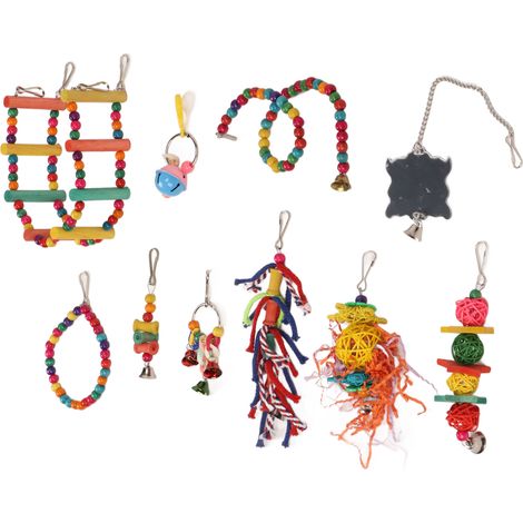 Ensemble de jouets pour oiseaux, balançoire colorée et non toxique avec crochets pour perroquets, perruches et calopsittes. (1/5)