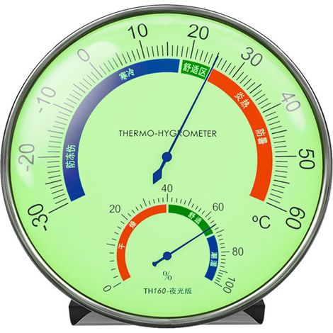 Termómetro/higrómetro de precisión con puntero y sensor de temperatura.