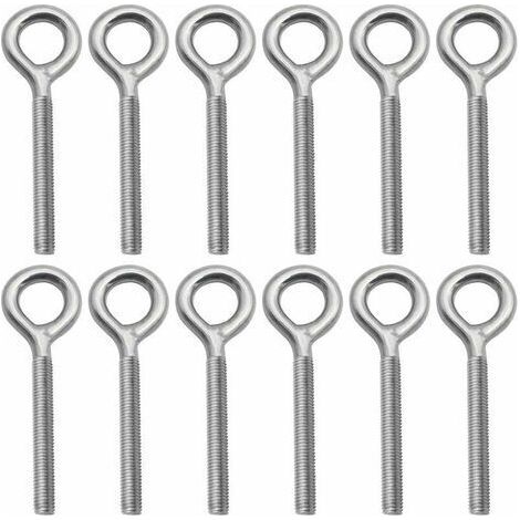 Lot de 12 Boulons- M8 à Oeil en 304 Acier Inoxydable Vis à Anneau Piton à Visser pour Balançoire Machine Extérieure (1/5)