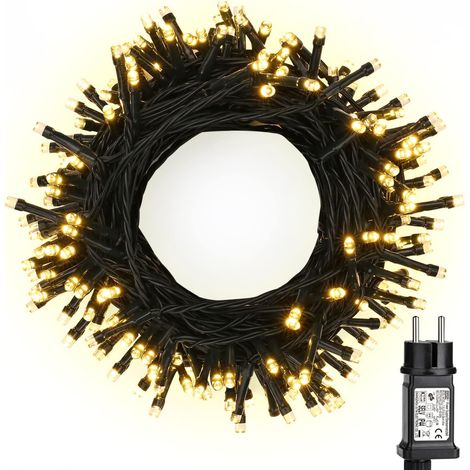 Luci natalizie da esterno, 20 m, 200 LED, luci per albero di Natale, bianche calde, elettriche, 8 modalità, impermeabili, decorazione per camera da letto, feste, matrimoni, giardino, cavo verde