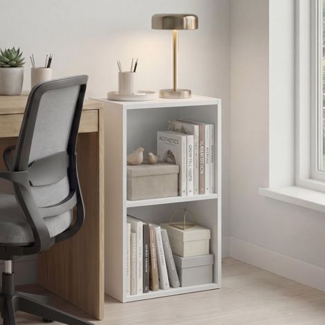 2 Niveau Cube Bibliothèque, Moderne Space-Saving Meuble de Rangement for Salon, Chambre Or Bureau, Autoportant Exposition Shelf, H54xW32xD24cm (Blanc) (1/5)