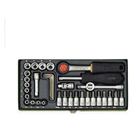 Proxxon 23080 kit de 36 cle's a' douilles et inserts en acier au chrome vanadium avec cliquet 1/4" pour me'canique de pre'cision