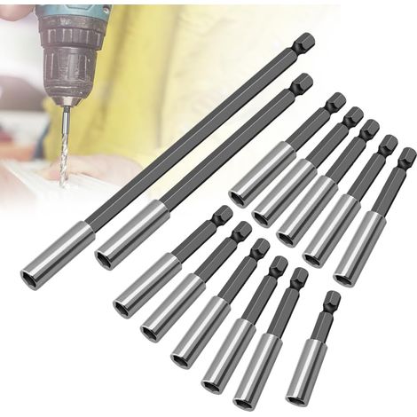 13 PCS Porte-Embouts Magnétique 5cm 6cm 10cm 15cm Jeu de Foret Magnétique pour Tournevis en Acier au Carbone Rallonge Magnétique Tournevis 1/4" pour Perceuse Électrique, Clé à Chocs (1/5)