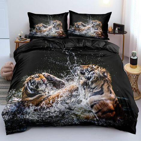 Bettwäsche 135x200 cm mit Tiger-Motiv, 3D-Effekt, Mikrofaser, 2-teilig
