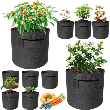 10 Sac Plantation Non Tissé 10 Gallon avec Poignées, Sacs Plantes Respirant Réutilisables pour Jardin Balcon Terrasse , Pots Culture Tissu pour Fleurs, Pommes Terre, Tomates, Légumes, Fraises (1/5)