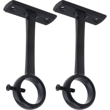 2 Pièces Supports de Tringle à Rideaux, (Noir) Aluminium Support Tringle Rideau Plafond pour Barre 20mm à 25 mm, Accessoire Tringle à Rideaux Plafond (1/5)