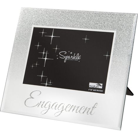 Cadre photo miroir argenté pailleté 15,2 x 10,2 cm Engagement
