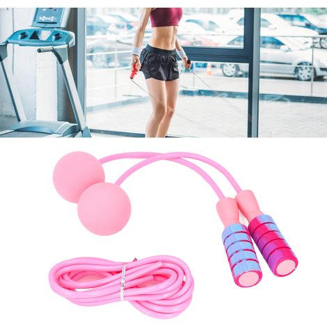 Corde à sauter sans fil à double usage, corde à sauter à double poids et double roulement, exercice de fitness d'intérieur pour adultes, style grosse balle, corde à sauter sans fil, PVC rose. (1/5)