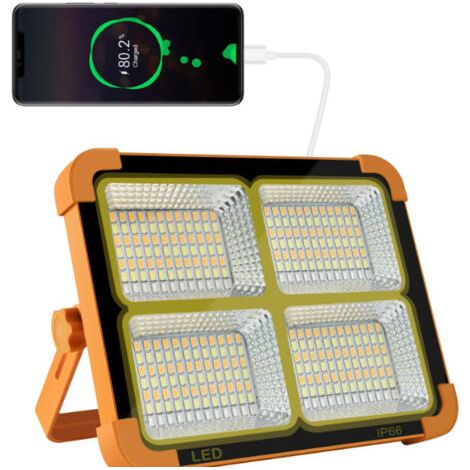 Lampe de travail LED rechargeable, lampe de travail portable à panneau solaire, lampe rechargeable USB pour le camping, les chantiers, les garages et les ateliers. (1/5)