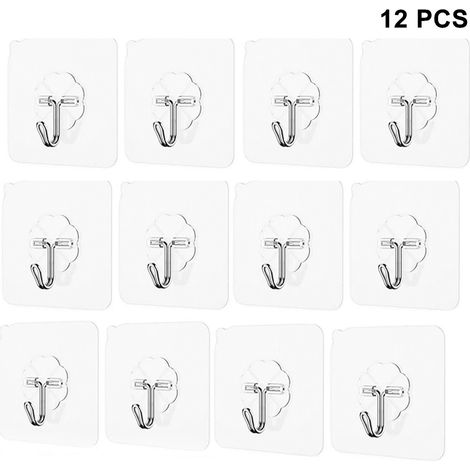 Lot de 12 crochets muraux adhésifs ultra-résistants, sans clous, sans rayures, pour salle de bain, cuisine ou bureau.
