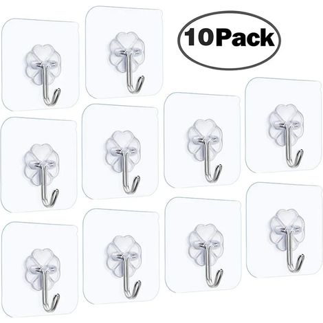 Selbstklebende Klebehaken Transparente Haken Handtuchhaken für Küche Bad Wand & Decke Aufhänger, Max 6,8 kg-10 Stücke