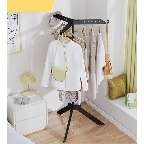 Soporte de secado de ropa plegable, diseño giratorio de 360 ​​°, balcón, secado de ropa, estante de prenda multifuncional, negro