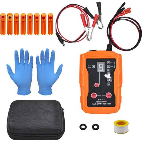 Testeur d'injecteurs EM288, Kit Nettoyage Injecteurs Essence Auto, 8 Modes d'Impulsions, Écran LCD, Vérificateur Diagnostic Injecteur 12V/5V, avec Accessoires et Mallette de Rangement (1/5)