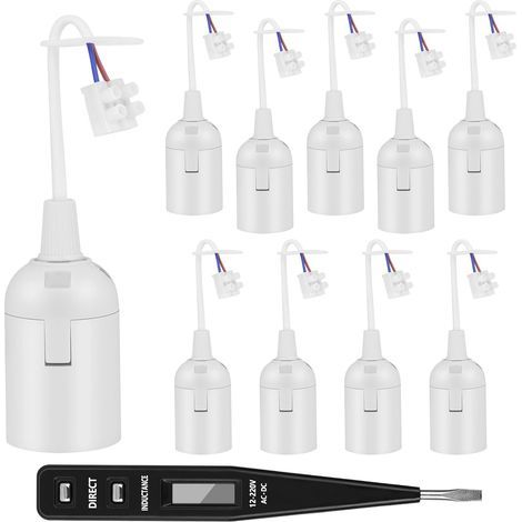 10er-Pack E27-Fassungen, 12 cm Kabel, weißer Kunststoff, Messing, Spannungsprüfer, Renovierung (1/5)