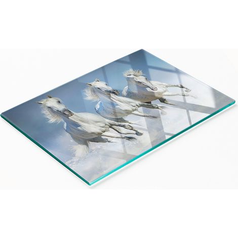 Tabla de cortar y servir decorativa de cristal con diseño de caballos al galope, 80 x 52 cm. (1/5)