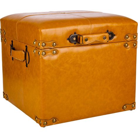 Taburete Cajón de polipiel naranja 38x38x35