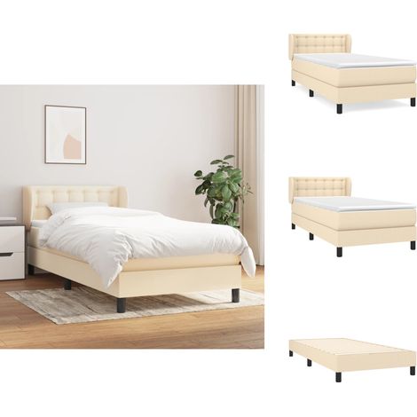 Boxspringbett mit Matratze Creme 90x200 cm Stoff - Boxspringbett - Doppelbett - Cremefarbenes Bett - Bettenrahmen - Lattenrost (1/5)