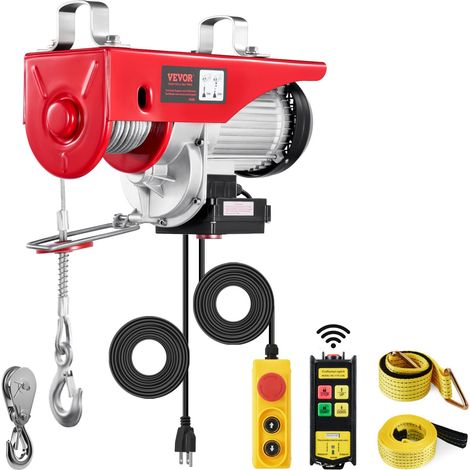 Palan Électrique, Charge Double Câble 1000 kg, Télécommande Filaire 4,2 m et Sans Fil 100 m, Hauteur Levage Câble Simple 12 m, Élingue Simple Double, Arrêt Urgence, pour Garage, Entrepôt, Usine (1/5)