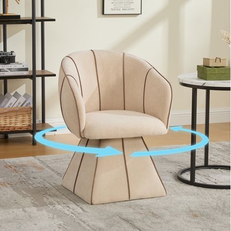 Sillón giratorio ergonómico, respaldo alto y brazos anchos, chenilla camel (1/5)