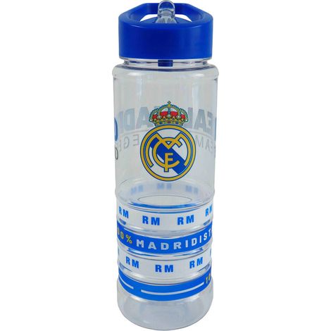 CYPBRANDS- Real Madrid,Botella de Agua, Deportiva, Bidón, Cantimplora, Transparente, Producto Oficial