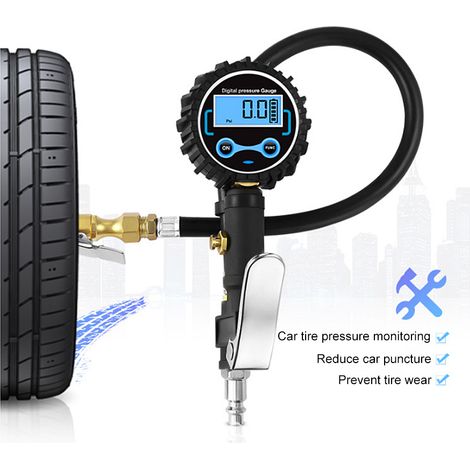 Manomètre de gonflage portable pour pneus de voiture avec système TPMS et embout (1/5)