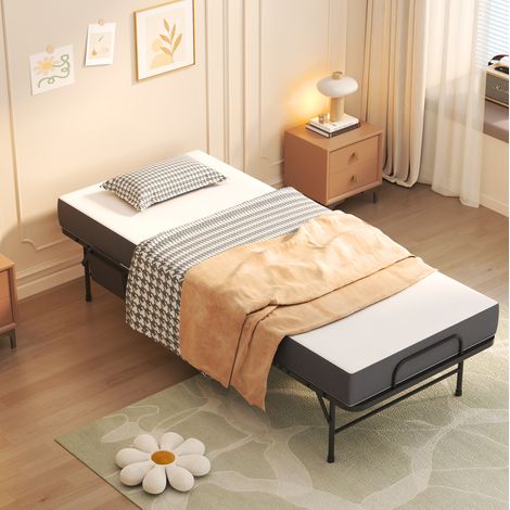 Cama plegable 190 x 78 cm con colchón viscoelástico de 9,5 cm, estructura de metal negro, REDOM (1/5)