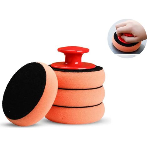Set di spugne per lucidatura auto (3 pezzi): spugna lucidante manuale con manico, tampone in microfibra, set per ceratura e pulizia (1/2)