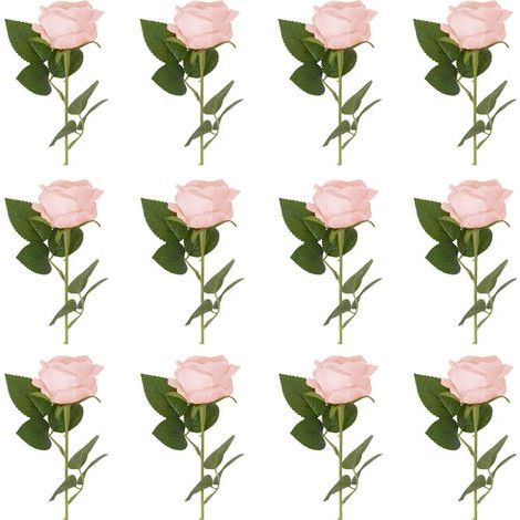 (Café clair) 12 roses artificielles Paris en soie, décoration pour la Saint-Valentin, les mariages, les hôtels et la maison (1/2)