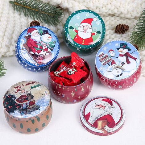 Boîte À Biscuits En Fer Blanc - Boîte À Bonbons Festive Thème Noël - Lot De 6 - Dimensions 7 X 4 5 Cm (1/5)