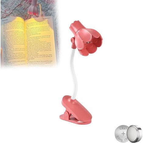 lampe de lecture en Forme de Fleur Pastel Mignonne, Portable pour Lit, 10 Piles, Reglable à 180 °, Lampe pour Les Yeux (Rose Rouge) (1/5)