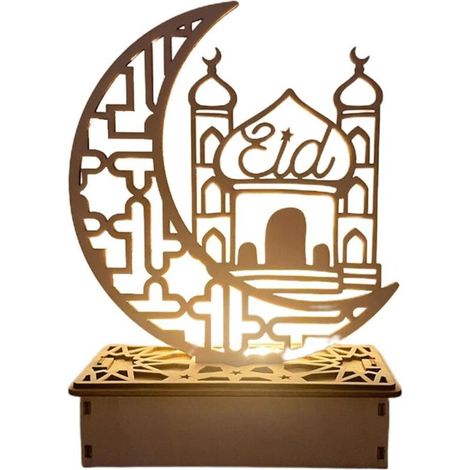 Lampe LED Ramadan en Bois Portable - Décoration de Table Lumineuse pour Aïd et Ramadan, Idéale comme Veilleuse de Fête (1/5)