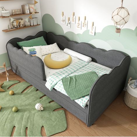 Cama nido 90x190 cm gris en lino con cama extraíble (1/5)